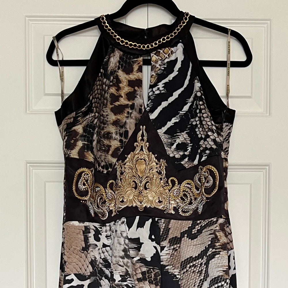 Animal Print Halter Dress with Gold Accents